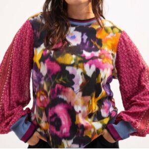 Bl^nk London Floral Watercolor Sweater with Pink Sleeves